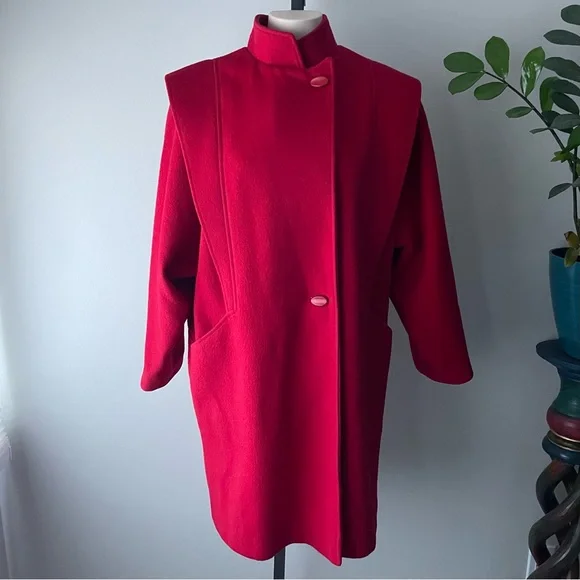 Vintage Ruby Red Women's Cape Coat - Picture 3 of 12